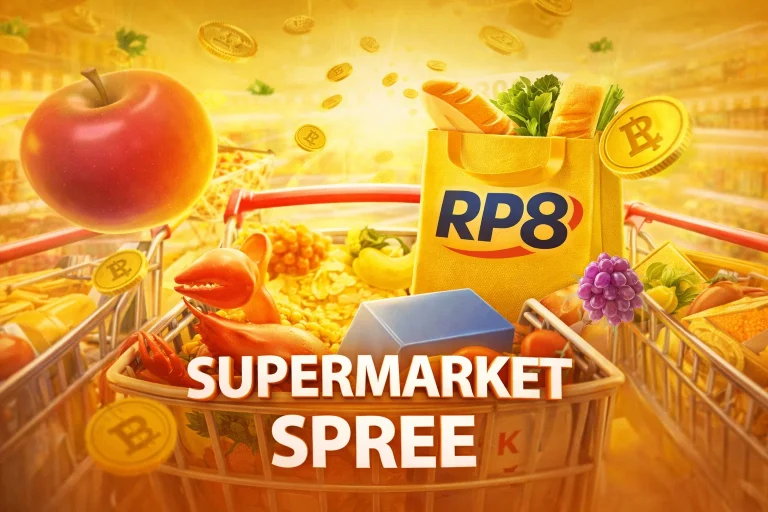 Tampilan permainan SUPERMARKET SPREE dengan tema supermarket di RP8